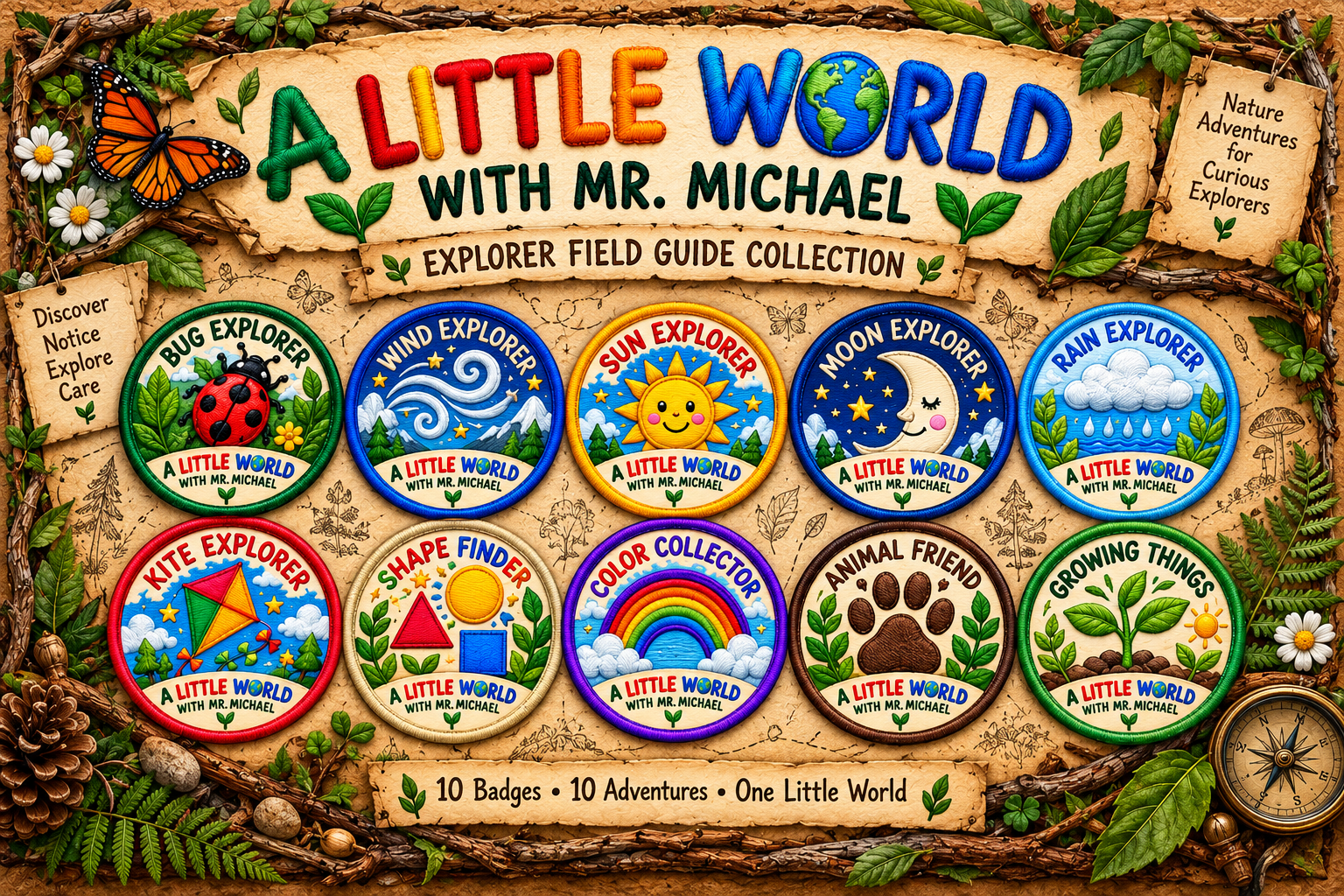 The Little World Adventure Collection, featuring ten Explorer badges
